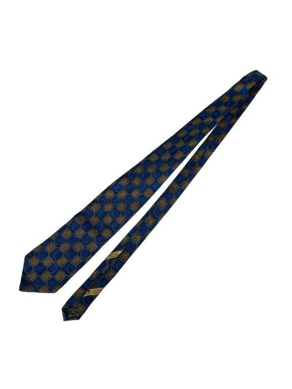 Ermenegildo Zegna Italian Silk Neck Tie Aztec Sun Print 57.5" Long Blue Gold
